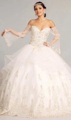 Elizabeth K GL1976 - Long Angel Sleeve Sweetheart Neck Ball Gown