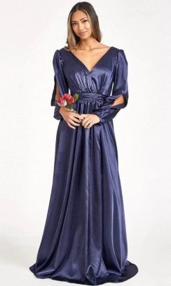 Elizabeth K GL1990 - Split Sleeve High Slit Evening Dress 38 Elizabeth K GL1990 - Split Sleeve High Slit Evening Dress