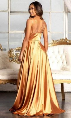 Elizabeth K GL1991 - Strappy High Slit Satin Prom Dress 36 Elizabeth K GL1991 - Strappy High Slit Satin Prom Dress