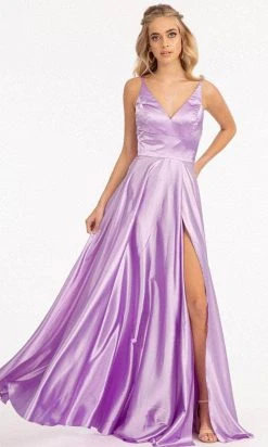 Elizabeth K GL1991 - Strappy High Slit Satin Prom Dress
