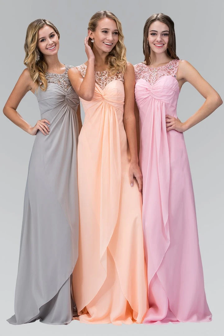 Elizabeth K - GL2061 Beaded Illusion Scoop Neck Chiffon Dress 6 Elizabeth K - GL2061 Beaded Illusion Scoop Neck Chiffon Dress