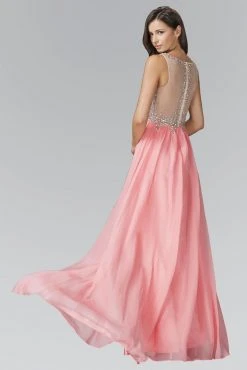 Long Dresses Elizabeth K - GL2093 Sheer Crystal-Crusted A-Line Gown