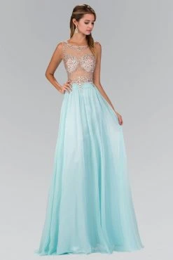Long Dresses Elizabeth K - GL2093 Sheer Crystal-Crusted A-Line Gown