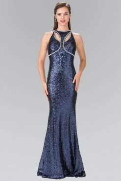 Elizabeth K - GL2217 Sequined Halter Neck Trumpet Dress