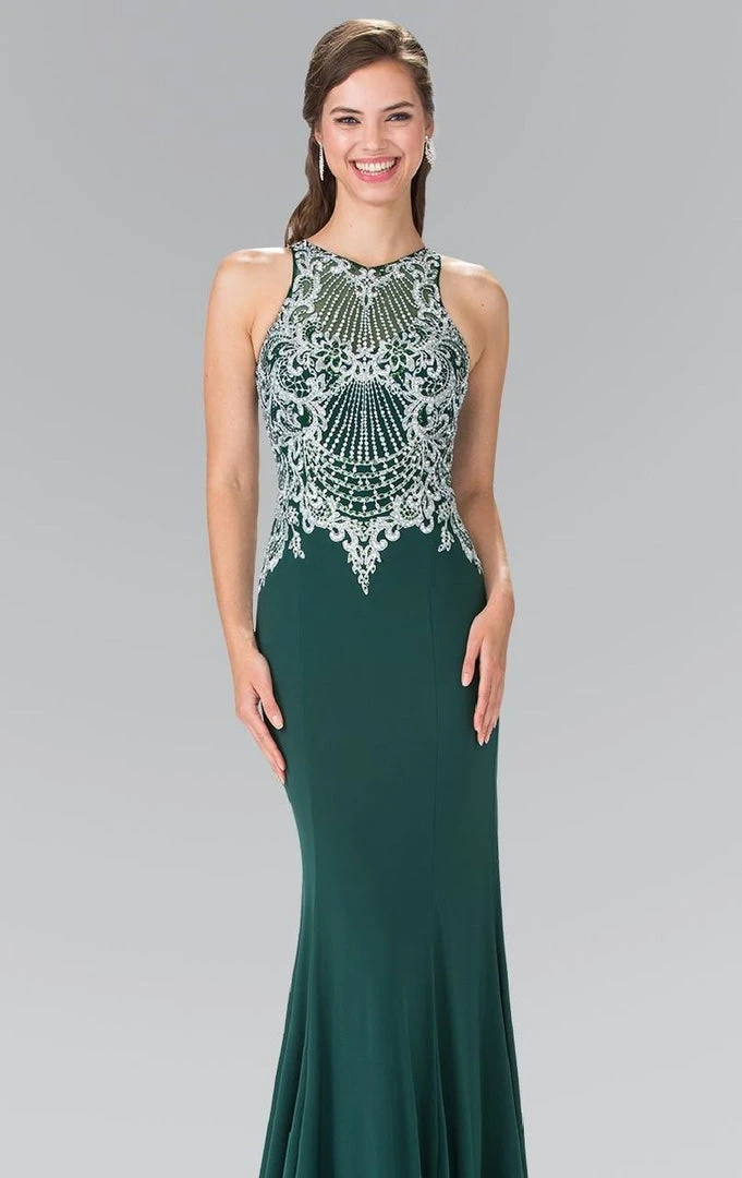 Elizabeth K - GL2232 Embellished High Neck Jersey Sheath Dress 7 Elizabeth K - GL2232 Embellished High Neck Jersey Sheath Dress