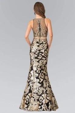 Elizabeth K - GL2272 Mock Two-Piece With Golden Applique Gown