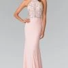 Elizabeth K - GL2279 Beaded Halter Neck Rome Jersey Sheath Dress