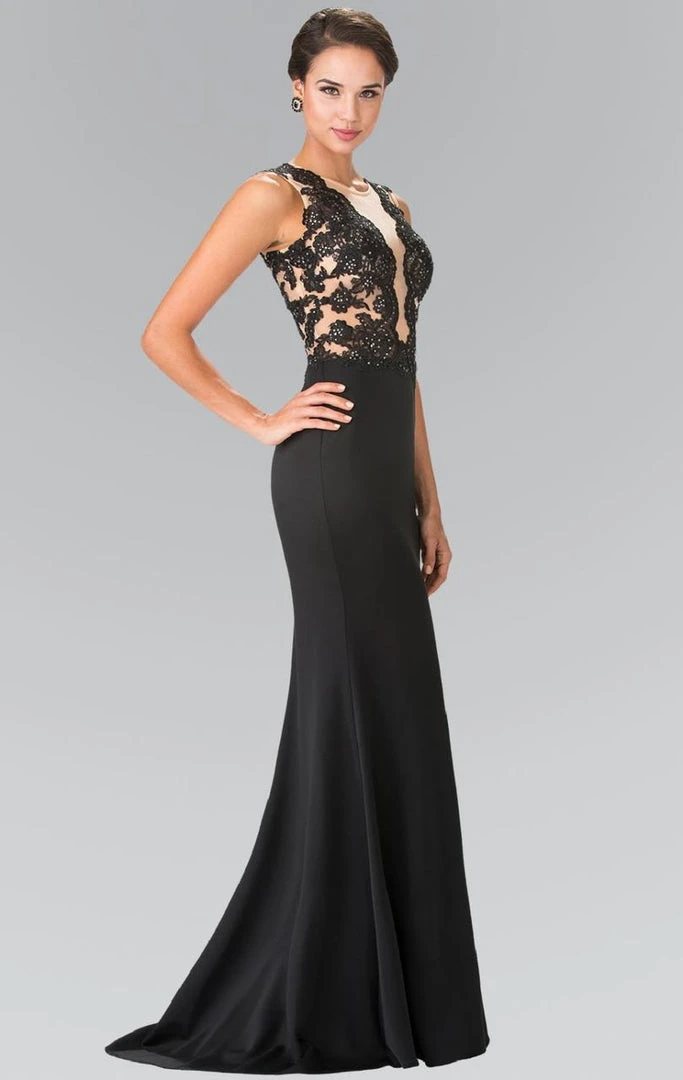 Elizabeth K - GL2286 Laced Illusion High Neck Jersey Trumpet Dress 6 Elizabeth K - GL2286 Laced Illusion High Neck Jersey Trumpet Dress