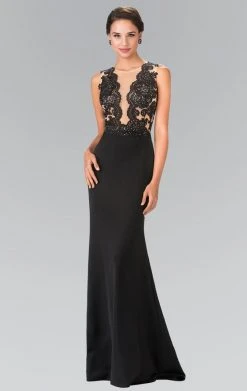 Elizabeth K - GL2286 Laced Illusion High Neck Jersey Trumpet Dress 10 Elizabeth K - GL2286 Laced Illusion High Neck Jersey Trumpet Dress