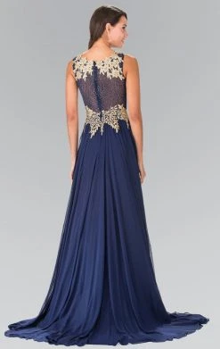 Elizabeth K - GL2288 Laced Scoop Neck Chiffon A-Line Dress