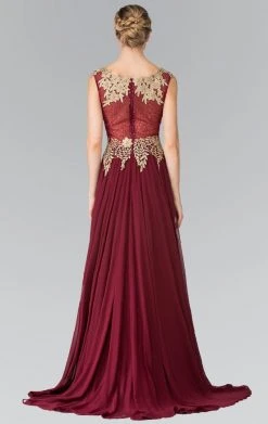 Elizabeth K - GL2288 Laced Scoop Neck Chiffon A-Line Dress