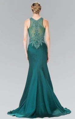 Elizabeth K - GL2325 Embellished High Neck Jersey Trumpet Dress