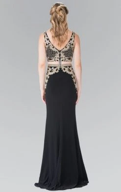 Elizabeth K - GL2334 Beaded V-Neck Jersey Trumpet Dress