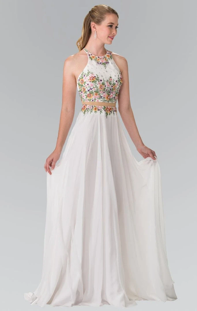 Elizabeth K - GL2340 Embellished Halter Neck Chiffon A-Line Dress 9 Elizabeth K - GL2340 Embellished Halter Neck Chiffon A-Line Dress