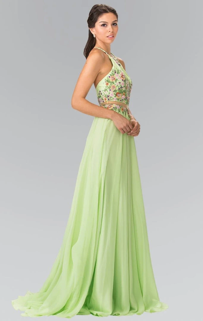 Elizabeth K - GL2340 Embellished Halter Neck Chiffon A-Line Dress 4 Elizabeth K - GL2340 Embellished Halter Neck Chiffon A-Line Dress