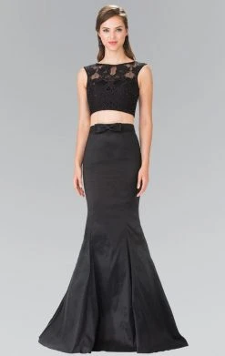 Elizabeth K - GL2354 Embellished Bateau Neck Lace Mermaid Dress