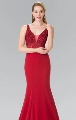 Elizabeth K - GL2372 Embellished V Neck Mermaid Gown