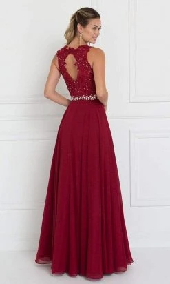Elizabeth K - GL2417 Illusion Jewel Embellished Lace A-Line Gown