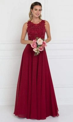 Elizabeth K - GL2417 Illusion Jewel Embellished Lace A-Line Gown
