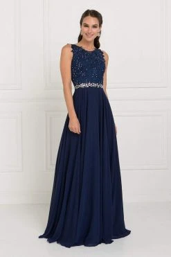 Elizabeth K - GL2417 Illusion Jewel Embellished Lace A-Line Gown