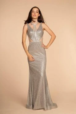 Elizabeth K - GL2509 Jeweled Halter Strap Glitter Long Gown