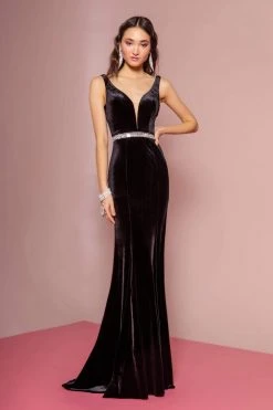 Elizabeth K - GL2559 Low Scoop Back Sleeveless V-Neck Velvet Gown