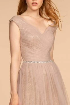 Elizabeth K - GL2560 Cap Sleeve Ruched Mesh Long Gown