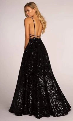 Elizabeth K - GL2581 Allover Sequin Sexy Open Back A-Line Gown