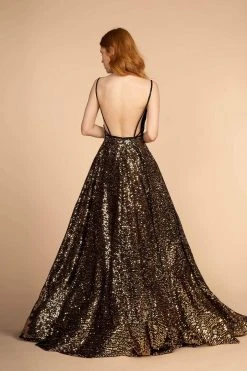 Elizabeth K - GL2581 Allover Sequin Sexy Open Back A-Line Gown