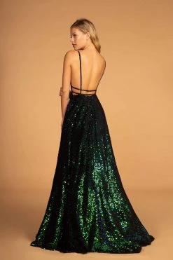 Elizabeth K - GL2581 Allover Sequin Sexy Open Back A-Line Gown