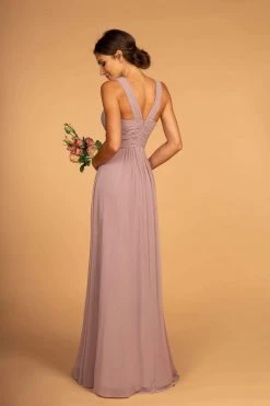 Elizabeth K - GL2608 Sleeveless Ruched-Bodice A-Line Chiffon Gown