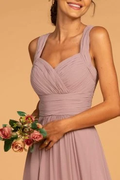 Elizabeth K - GL2608 Sleeveless Ruched-Bodice A-Line Chiffon Gown