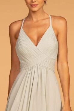 Elizabeth K - GL2609 Plunging V-Neck Pleated Bodice A-Line Gown