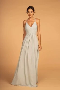 Elizabeth K - GL2609 Plunging V-Neck Pleated Bodice A-Line Gown
