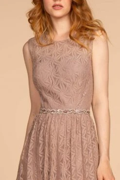 Elizabeth K - GL2611 Floral Lace Jewel A-Line Evening Gown