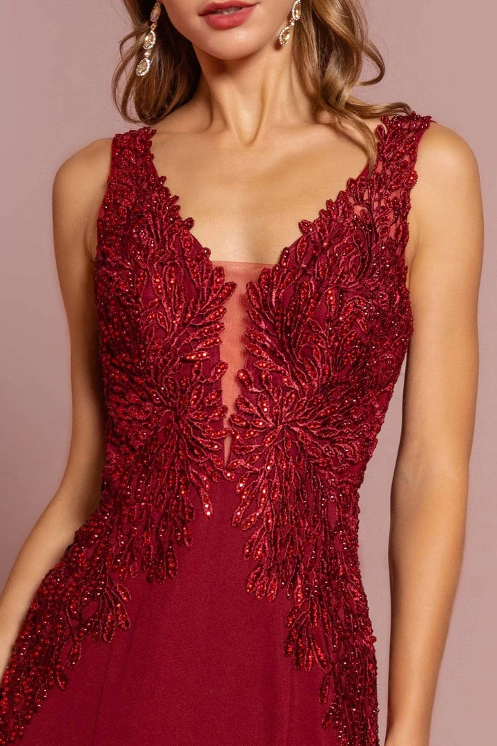 Elizabeth K - GL2614 Lace Deep V-neck Jersey Sheath Dress 5 Elizabeth K - GL2614 Lace Deep V-neck Jersey Sheath Dress