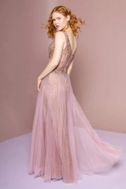 Elizabeth K - GL2618 Beaded Glittery A-Line Dress