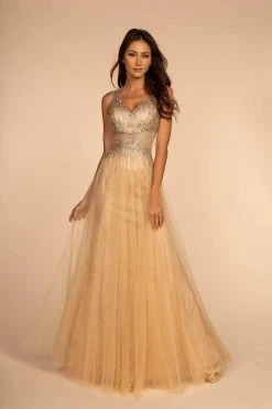 Elizabeth K - GL2618 Beaded Glittery A-Line Dress