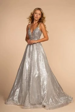 Elizabeth K - GL2652 Sequined Plunging V-Neck Gown 12 Elizabeth K - GL2652 Sequined Plunging V-Neck Gown