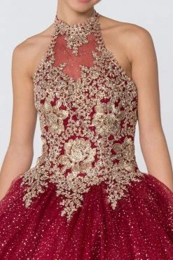 Elizabeth K - GL2805 Gilt Embroidered Halter Glitter Ballgown