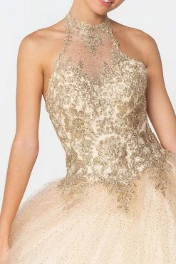 Elizabeth K - GL2805 Gilt Embroidered Halter Glitter Ballgown