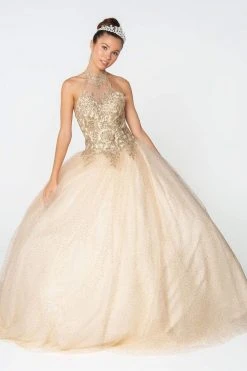 Elizabeth K - GL2805 Gilt Embroidered Halter Glitter Ballgown