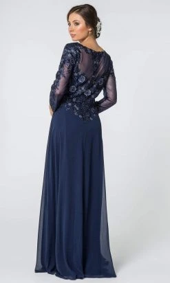 Elizabeth K - GL2825 Embellished V-neck Chiffon A-line Dress