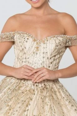Elizabeth K - GL2831 Off Shoulder Glitter Mesh Ballgown