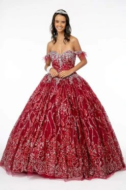 Elizabeth K - GL2913 Glitter Embellished Off-Shoulder Ballgown