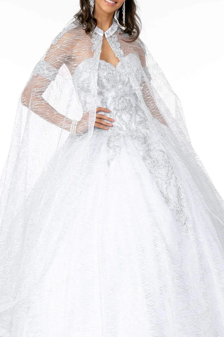 Elizabeth K - GL2914 Glitter Embellished Sweetheart Ballgown With Cape 9 Elizabeth K - GL2914 Glitter Embellished Sweetheart Ballgown With Cape