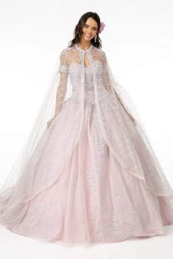 Elizabeth K - GL2914 Glitter Embellished Sweetheart Ballgown With Cape