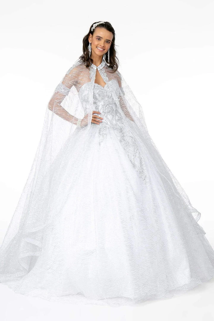 Elizabeth K - GL2914 Glitter Embellished Sweetheart Ballgown With Cape 7 Elizabeth K - GL2914 Glitter Embellished Sweetheart Ballgown With Cape