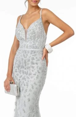 Elizabeth K - GL2917 Illusion Deep V-Neck Glitter Mesh Long Gown
