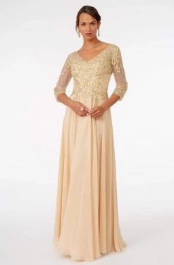 Elizabeth K - GL2925 Embroidered V-Neck A-Line Dress